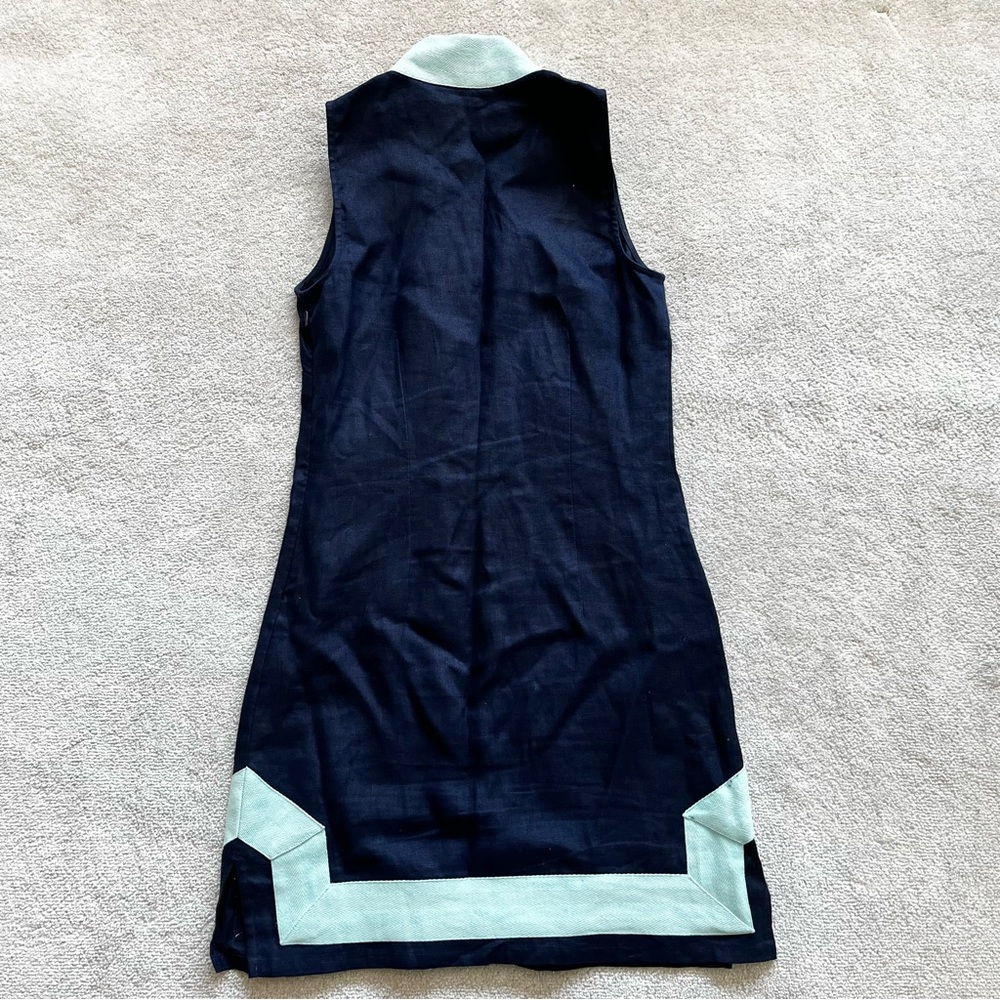SAIL TO SABLE Linen Classic Sleeveless TUNIC DRESS Navy Turquoise Size XXS - Picture 3 of 11